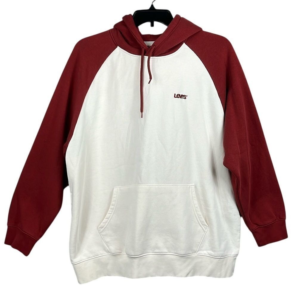 Levis Long Sleeve Pullover Sweatshirt Hoodie Mens Size XL Relaxed Fit Whte Rust - Picture 1 of 9